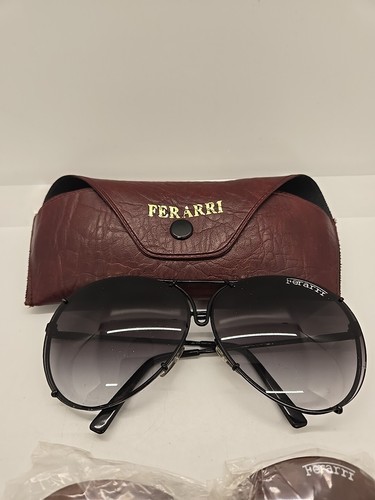 Gafas de sol Ferrari Aviator vintage con lentes ámbar y negras con estuche de cuero - Imagen 2 de 4