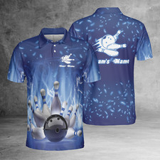 Bowling Player Custom Team Name On Blue 3D All Over Print Polo Shirt Size S-5XL