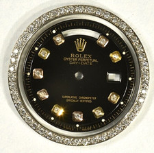 18k Gold Natural Diamond Bezel with Gents Rolex Old Model President Black Dial