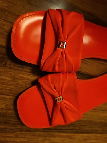 Kate Spade Neon Orange Sadie Slide Sandals Bow Detail Size 10 B - Picture 2 of 6