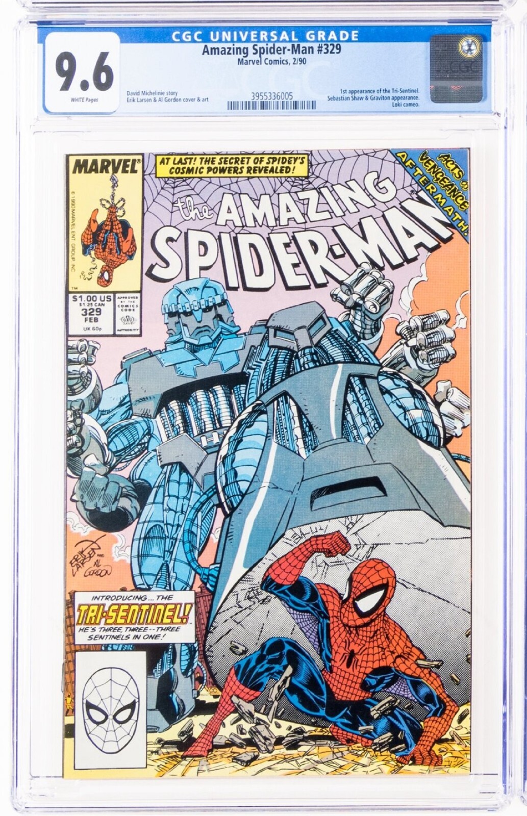 🔥 Amazing Spider-Man #329 CGC 9.6 NM+ WHITE Marvel 1990 1st App Tri-Sentinel