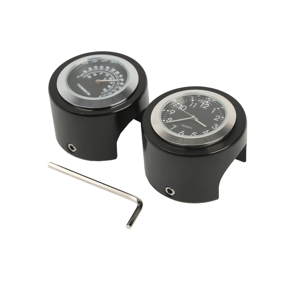 Orologio E Termometro Per Manubrio Moto - Quadrante Luminoso, Impermeabile - Per Manubri 7/8"-1" - Bianco Cromato - Foto 4