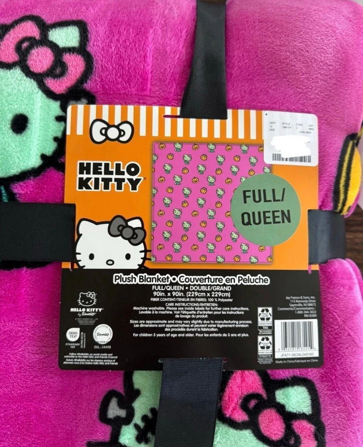 Manta Reina Completa Hello Kitty Halloween Frankenstein Rosa Caliente 90 x 90 Nueva Con Etiquetas Foto 3 de 3