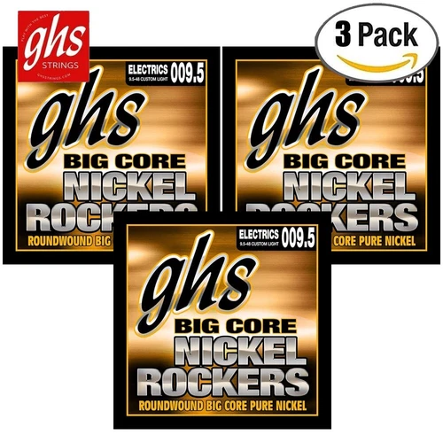 3-PACK GHS BCCL Big Core Nickel Rockers Cus-Light Electric Guitar Strings 9.5-48