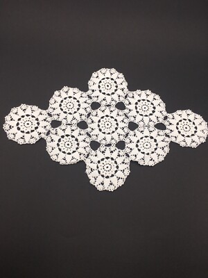 Vintage Hand Crocheted Doily White Cotton  Big Flower Daisy Diamond Shape