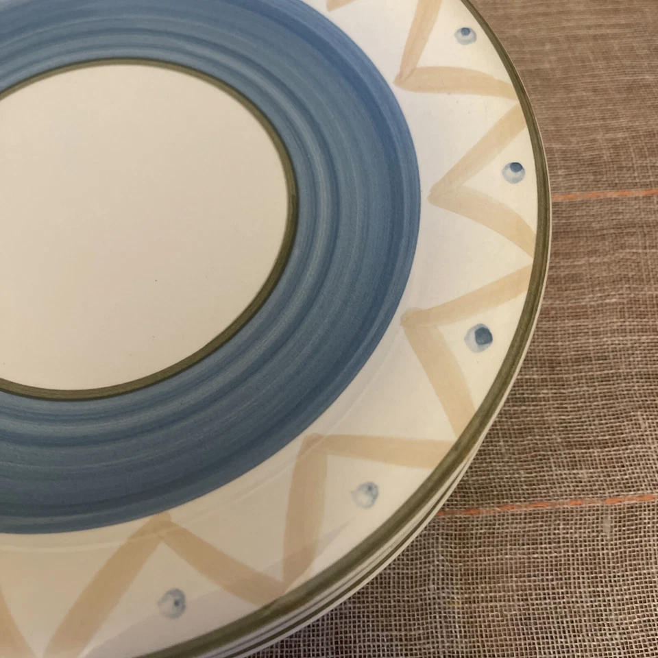 Gibson Dinnerware 7 3/4” Salad plate Blue Stripe Dot Taz Zig Zag Rare Set of 4 - Image 2 of 4