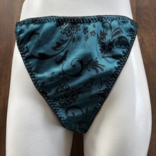 Vintage Second Skin Satin Like String Bikini Panty Teal/Black Size 2X - NWOT