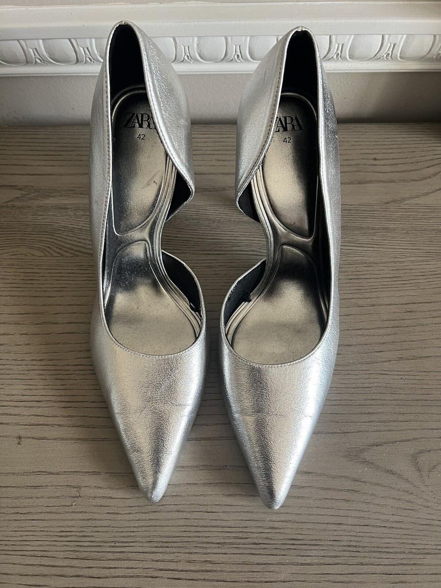 【NODRESS】silver stiletto shoes Zara Shoes Asymmetric Silver Metallic Heel Size 11 NEW | eBay