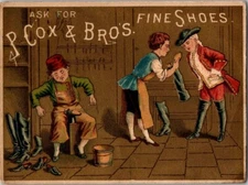 P Cox & Bros Shoes J Fahy & Co Rochester  NY-Shoemakers Victorian Trade Card