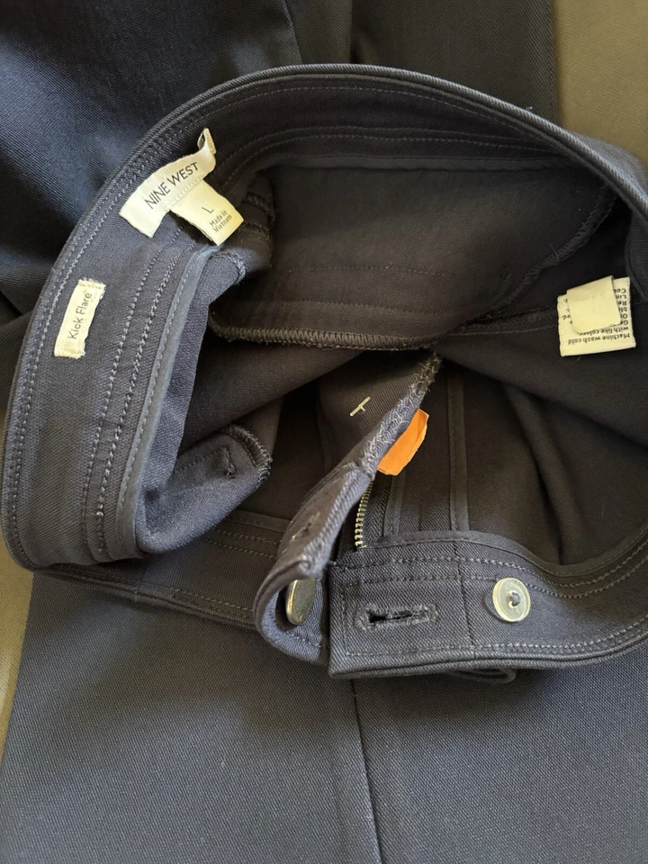 Nine West Flare Leg Stretchy Trousers Navy Blue Womens Large Dress Pants - Image 3 of 3