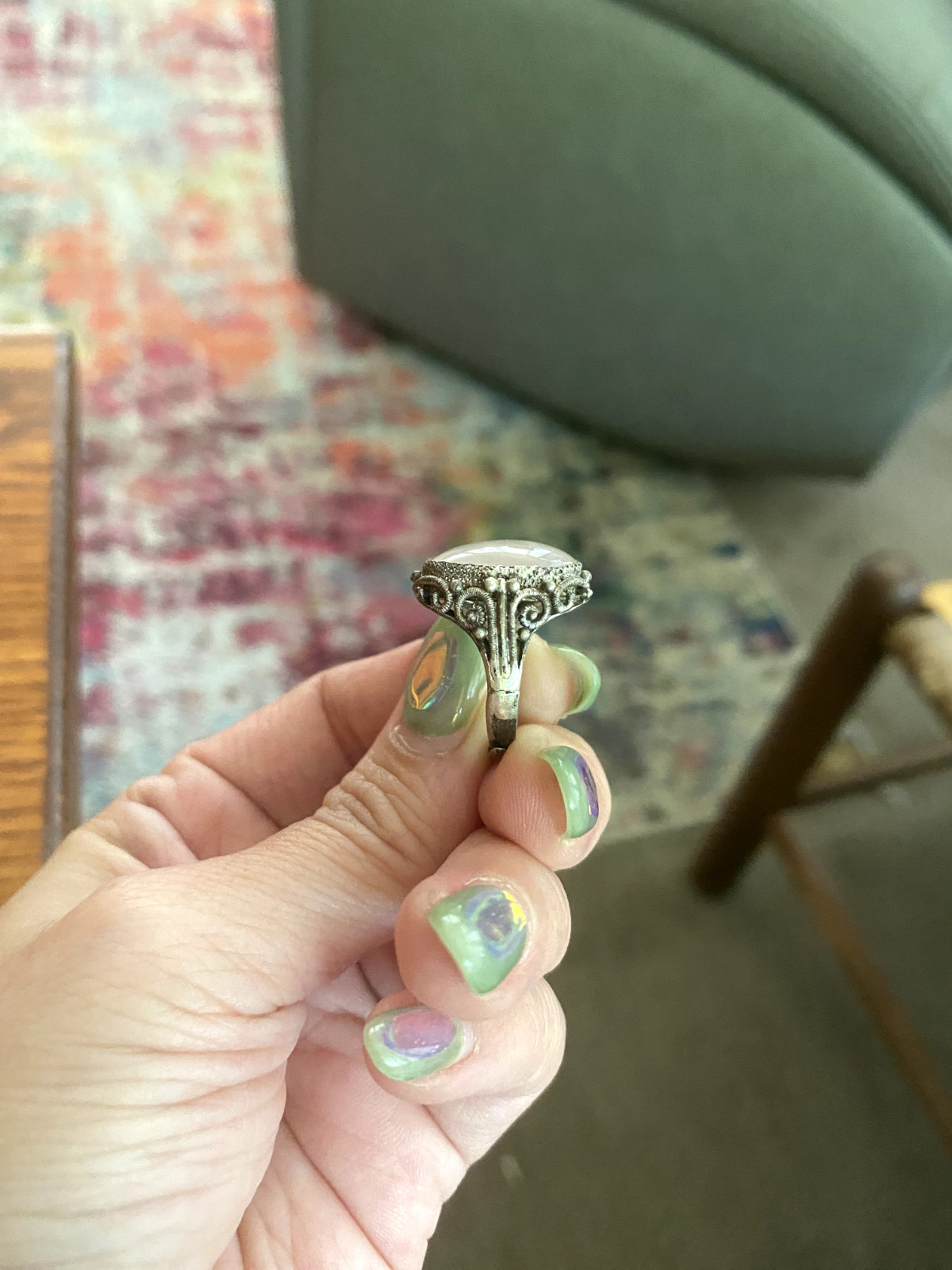 Antique Rose Quartz Solitaire Statement Sterling … - image 4