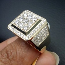 Round Cut Simulated Diamond Cluster Classy Men's Ring In 14k Yellow Gold Plated