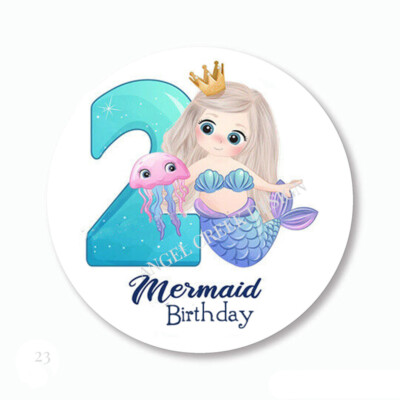Mermaid Girl 2nd Birthday Party Favors Scrapbook Stickers Mermaid Envelope Seals