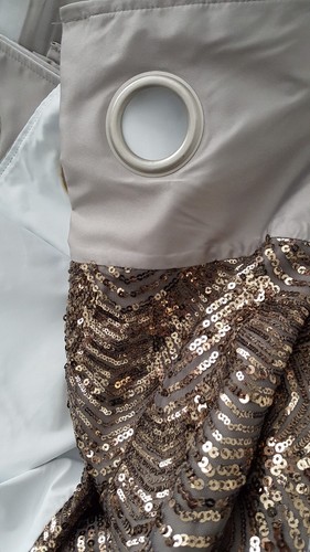 NEXT Blackout Gunmetal Grey Sequin Glamour Lined Eyelet Curtains W 53" x 54" D - Picture 11 of 15