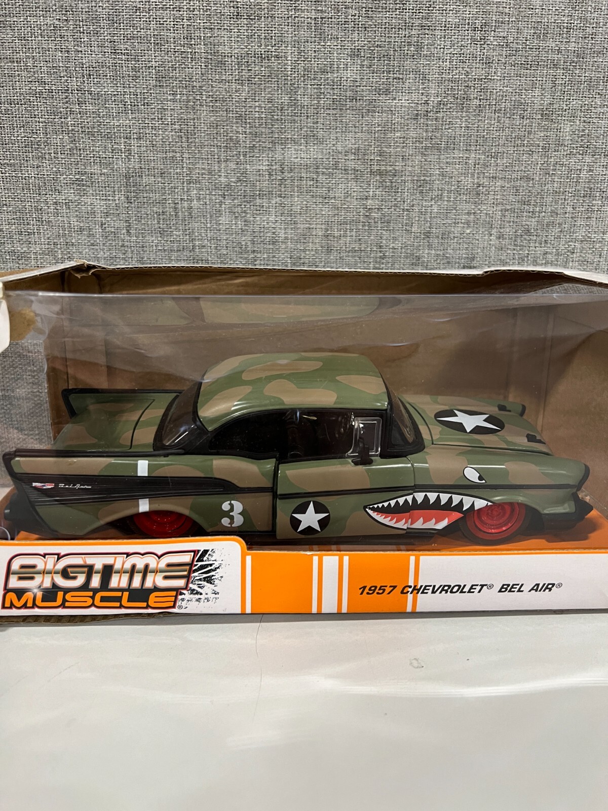 Chevrolet Bel Air #3 Jada 1/24 Camouflage Shark Mouth Graphics Bigtime Muscle