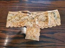 NWT Victoria's Secret STRETCH LACE CHEEKY PANTIES CRISSCROSS BACK GOLD 357007 XS