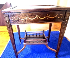 Antique Marquetry Vitrine Display Table with Beveled Glass Top 19th Century
