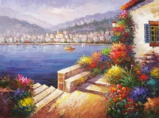  Impressionism Oil Painting on canvas  - NOTRE VILLAGE -  size 48"x36"