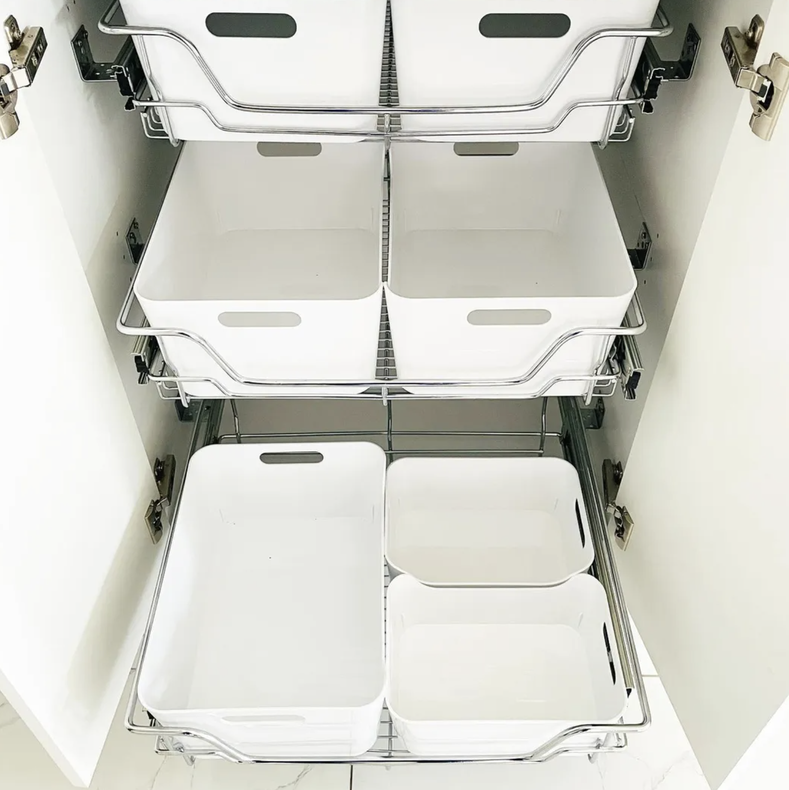 New 2 Pcs Silver PullOut Wire Baskets Kitchen Storage