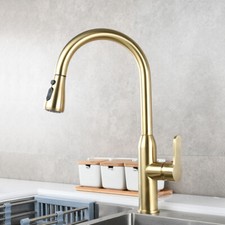 Brushed Gold Kitchen Faucet Single Hole Pull Out Spout Kitchen Sink Mixer Tap
