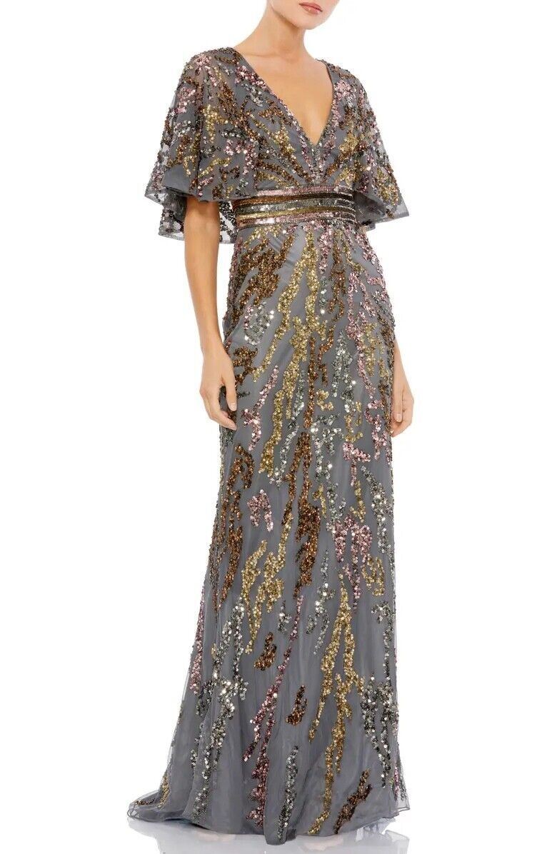 Mac Duggal 5439 Sequin Capelet Mesh Gown SZ 8 Charcoal Mrsp $698  730937204492 | eBay