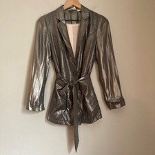 Maeve Anthropologie Blazer Womens 2 Petite Silver Metallic Zada Belted Holiday