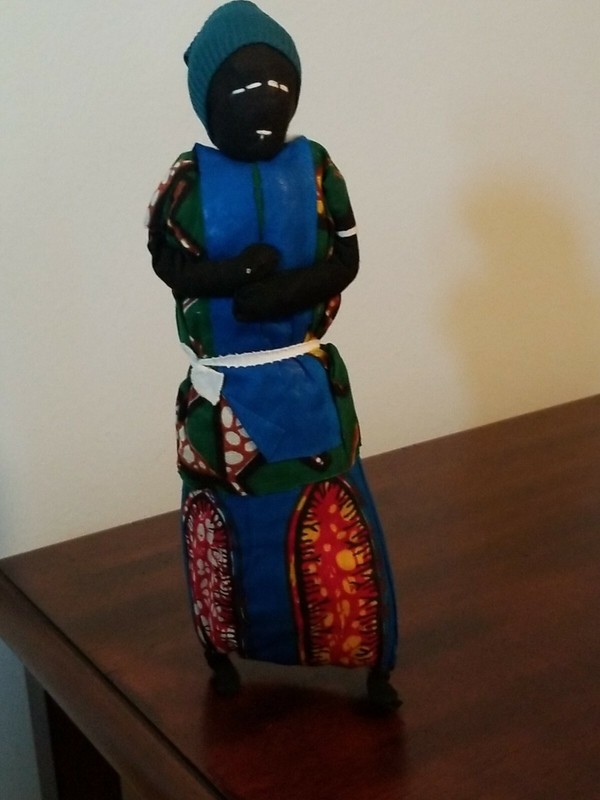 Traditional African 11" Cloth Doll Handmade Oilcloth Wire Frame Beautiful 