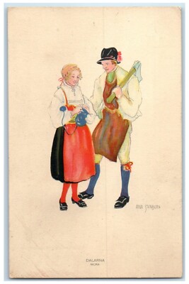 c1910's Man Woman Dalarna Mora Aina Stenberg Hatchet Unposted Antique Postcard