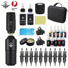 Tuffking Tattoo Machine Kit Rotary Motor Pen Gun Power Supply Needle Color Inks