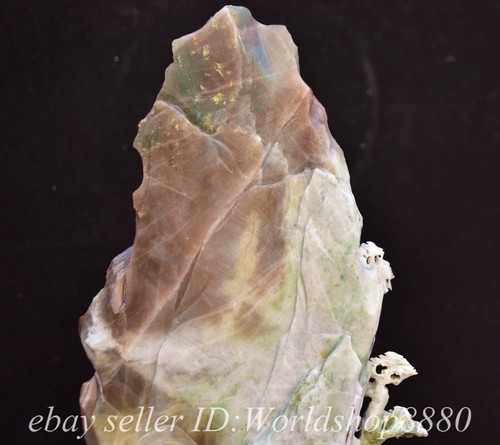 15.6" Chinese Natural Dushan Jade Hand Carved Mountain Tree Figure Statue - Picture 14 of 15