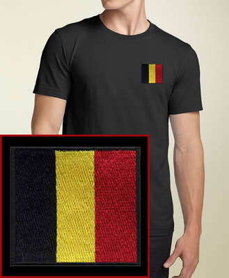Belgium Flag EMBROIDERED Black T-Shirt * NEW *