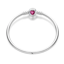 KUNSIR 925 Sterling Silver Minimalist Pink Heart Girly Bracelets Jewelry Gifts