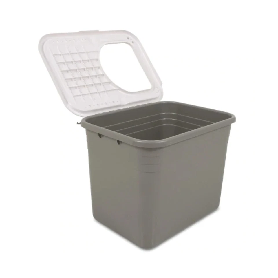 Caja de arena para gatos PETMATE EE. UU. entrada superior con tapa de captura de arena gris/blanco Foto 2 de 4