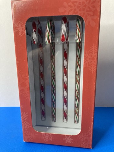 2007 Longaberger Glass Candy Cane Ornaments Set of 4 Christmas 71402 Nos New