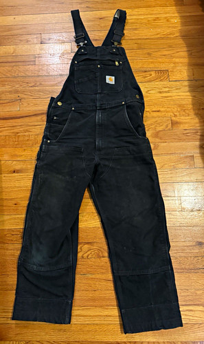 Carhartt Black Work Bib Overalls Coveralls Jumpsuit 30 x 28