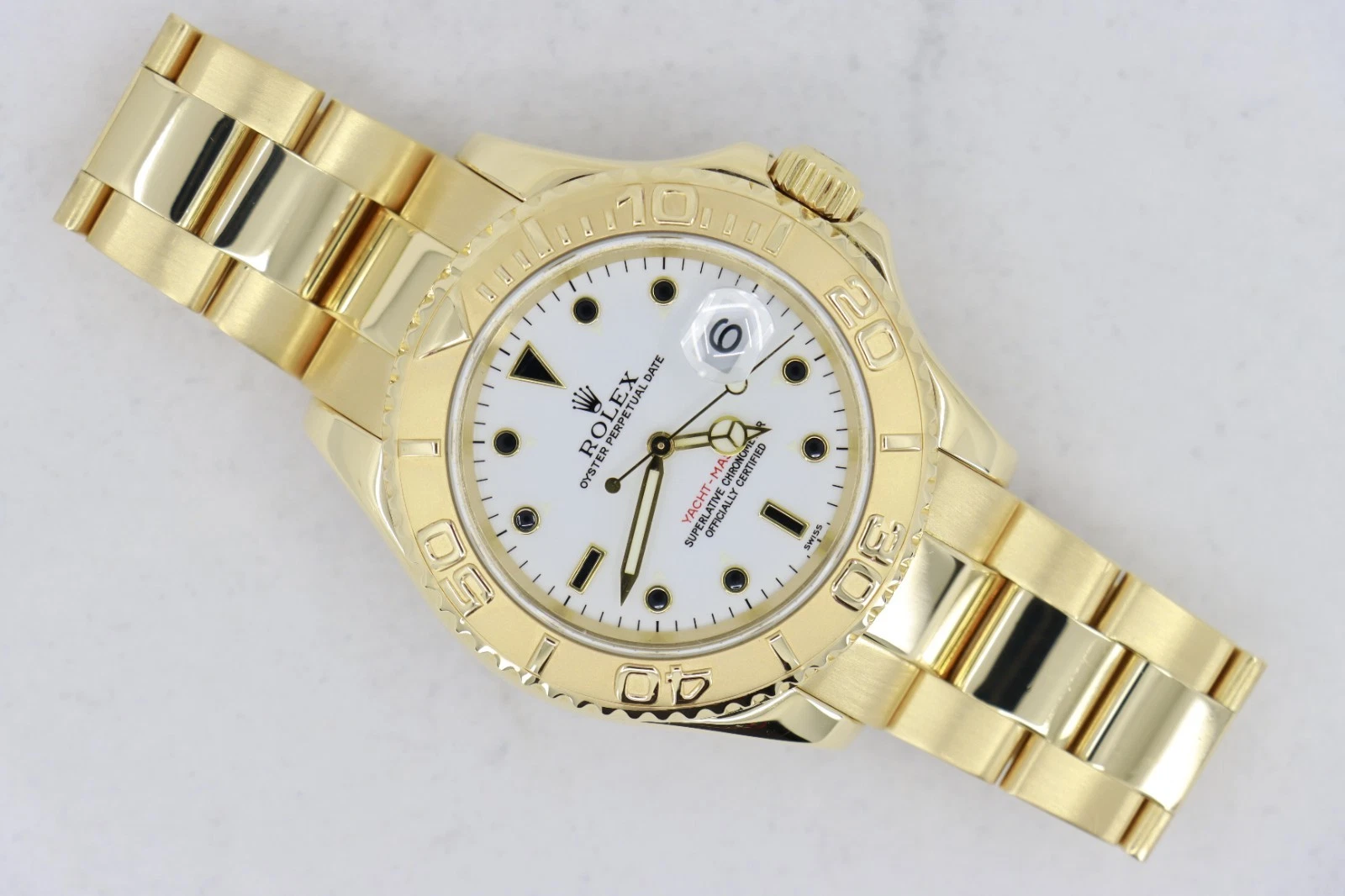 Rolex Yacht-Master 16628B White Dial 40mm 18K Yellow Gold Oyster Band Circa 1999