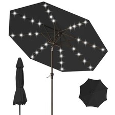 Patio Umbrella with Solar Lights,Outdoor Market Umbrella with Tilt 9FT Black