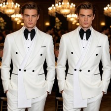 Formal Men's Suits 2Pcs Peak Lapel Jackets White Formal Dinner Coat Tuxedos