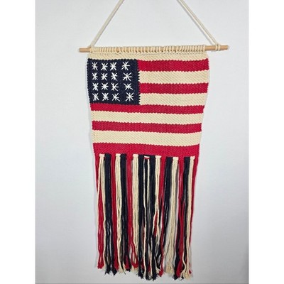 American Flag Macrame Wall Hanging Boho Patriotic Decor Fringe