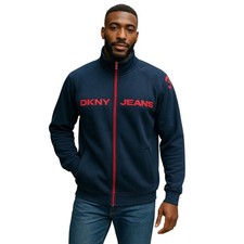 DKNY Navy Red Mock Neck Zip Front Long Sleeve Track Jacket Sweatshirt Sweater XL