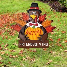 Friendsgiving Metal Turkey Yard Signs Rustic Thanksgiving Decorations With Stake
