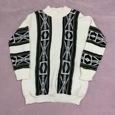 Vintage Knitted Jumper Abstract Patterned Grandad Knit Sweater Men's M
