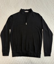 Peter Millar Mens Crown Comfort Interlock 1/4 Zip Pullover Sweater Black Small S