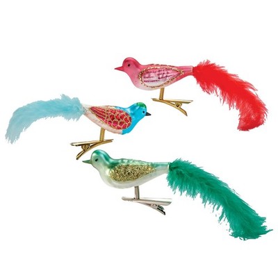 Holiday Peak Vintage Glass Bird Clip-On Ornaments, Set of 3 in Assorted Colors