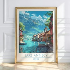 Lake Annecy France Travel Poster Print – French Alps Wall Art – Alpine Lake City