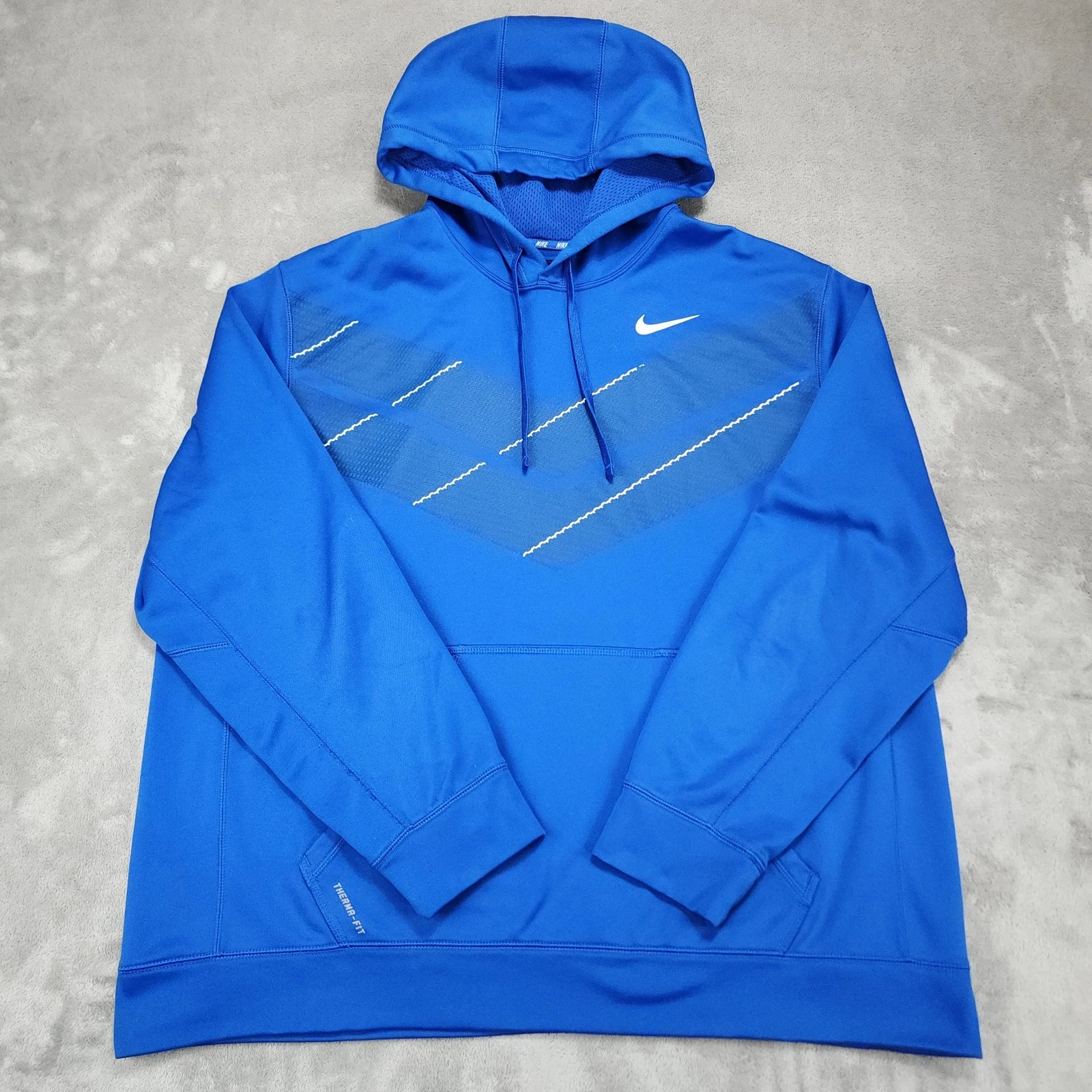 Nike Therma-Fit Hoodie Mens 2XL Blue Pullover Fleece Thermal Hooded Pocket