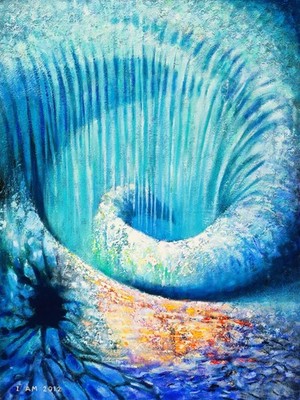 Abstract Wave Art Blue Spiral Vortex Painting Time Line 30''x40''x1''