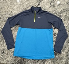 Men  s Nike Running Dri Fit 1/4 Zip Navy Blue Light Blue Color Block Sz Large
