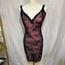 Sugar Thrillz Pink Black Lace Bodycon Dress Coquette Y2K Goth Mini Small