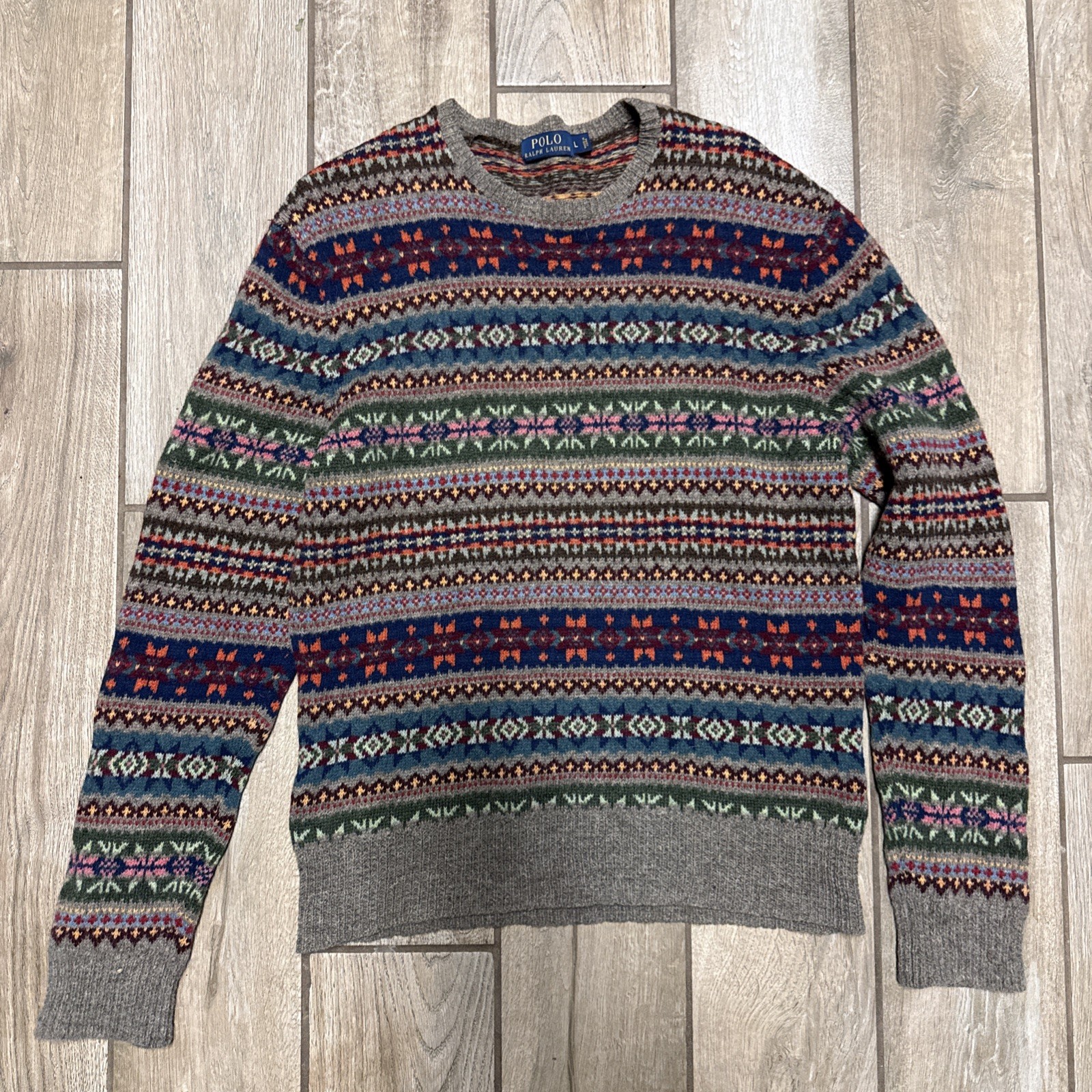 Polo Ralph Lauren L vintage sweater wool multicolor geometric pattern